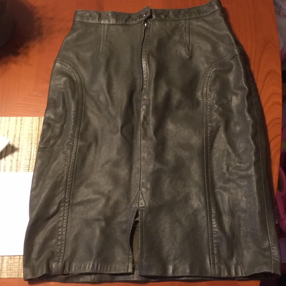 Army green designer Leather skirt